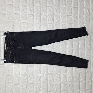 FREE PEOPLE Black High Rise Skinny Ankle Jeans with Raw Hem